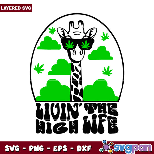 Living the High Life Giraffe Design in Green Colors, Fun SVG Art