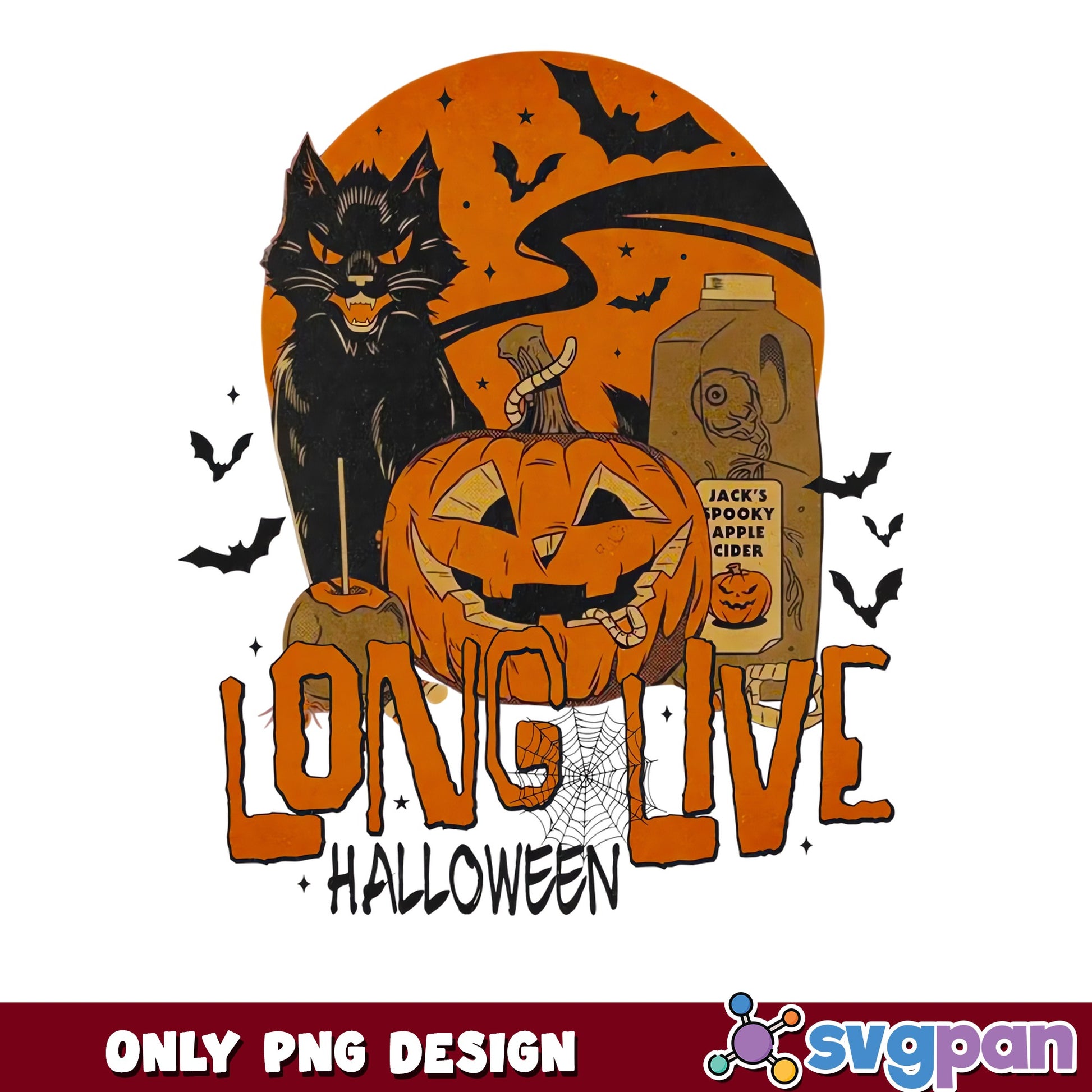 Long Live Halloween PNG, Spooky Black Cat Pumpkin PNG, Halloween PNG