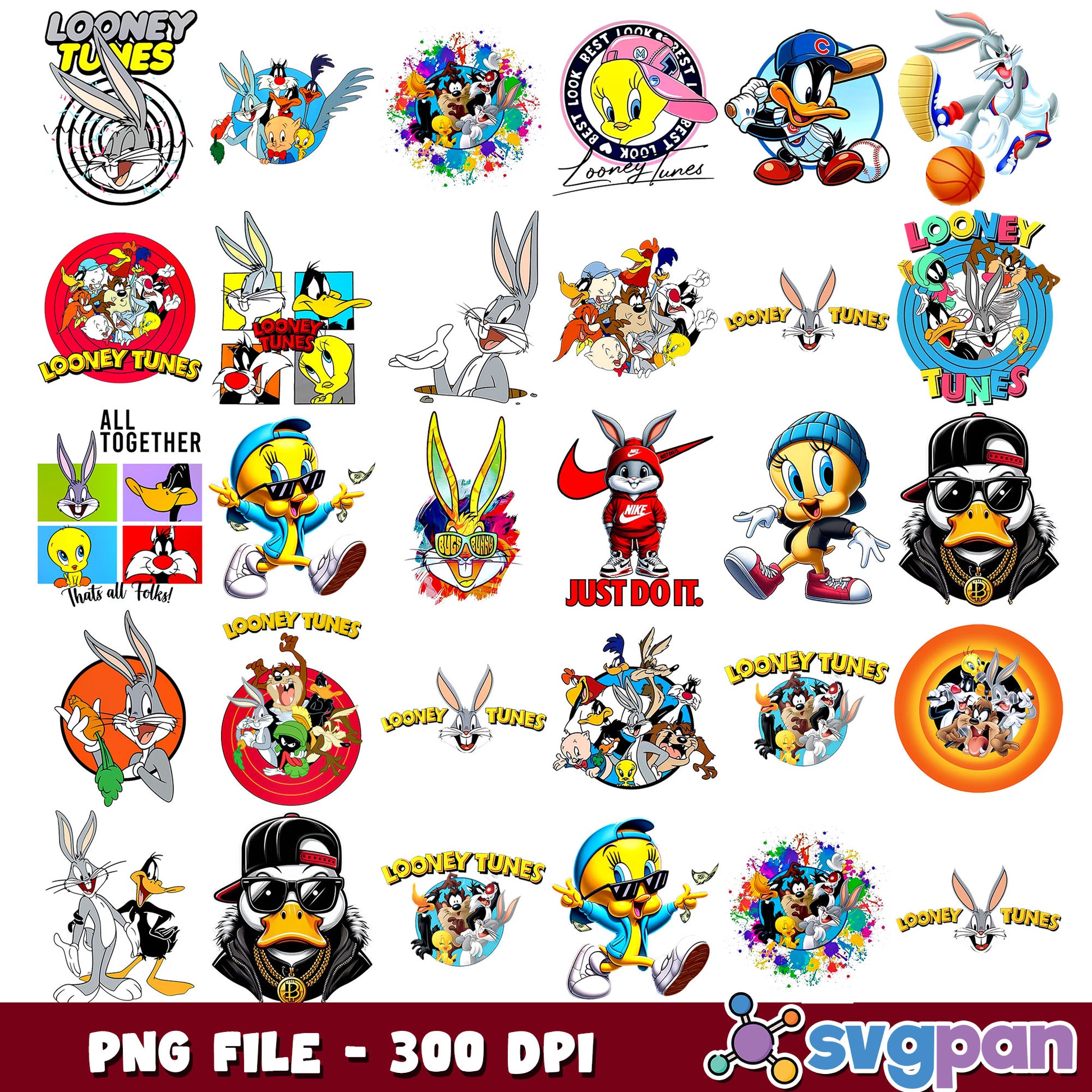 Looney tunes funny design png bundle
