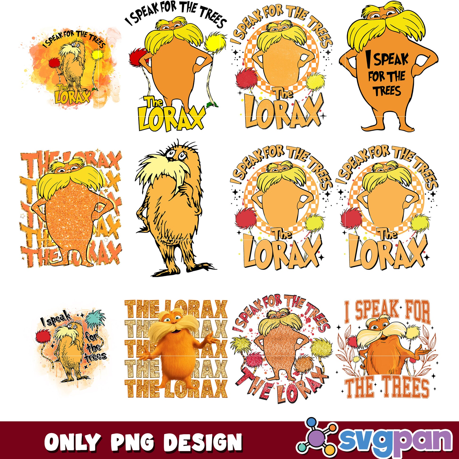 Lorax PNG Bundle Designs for Sublimation