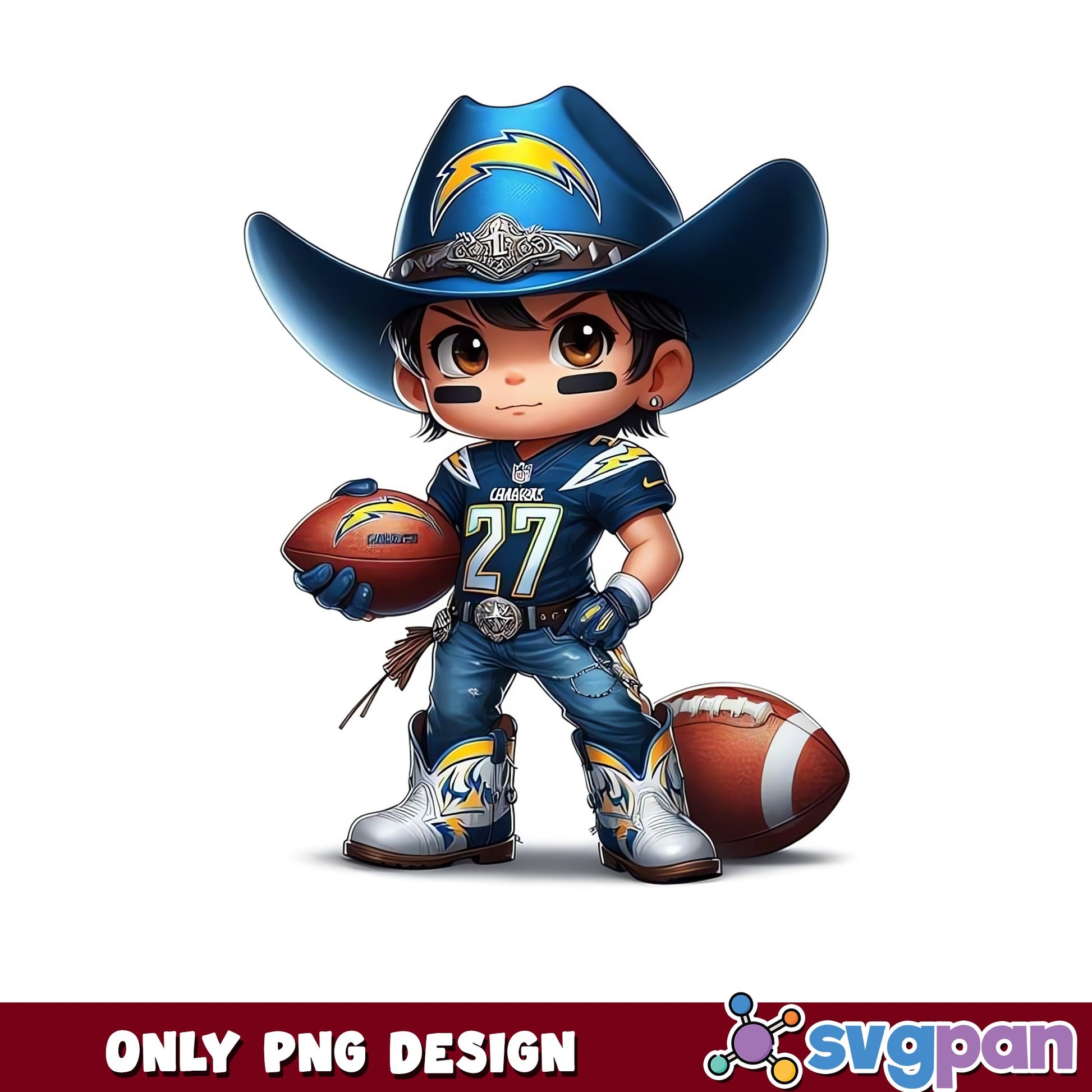 Los Angeles Chargers Cowboy Chibi PNG, NFL Football PNG, Chargers Fan PNG