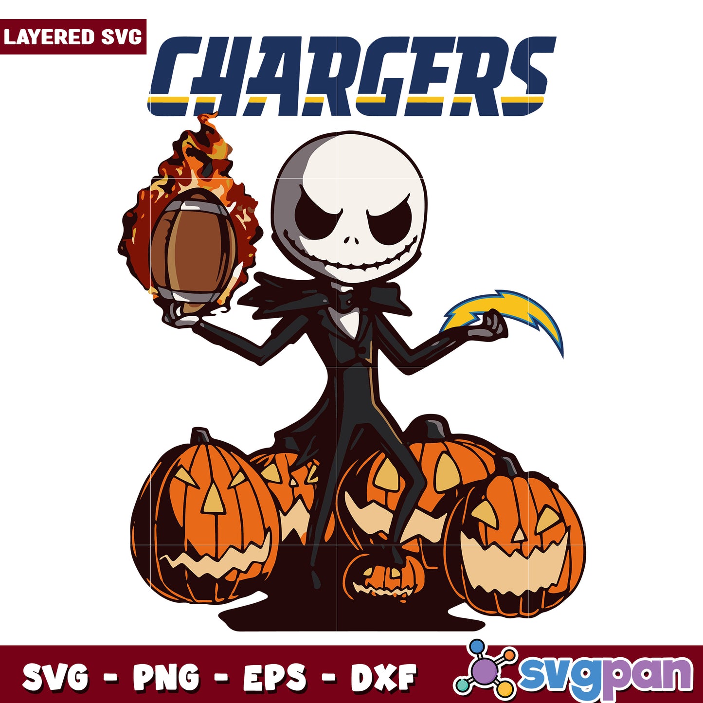 Los angeles chargers jack pumpkins svg, american football svg, nfl games svg