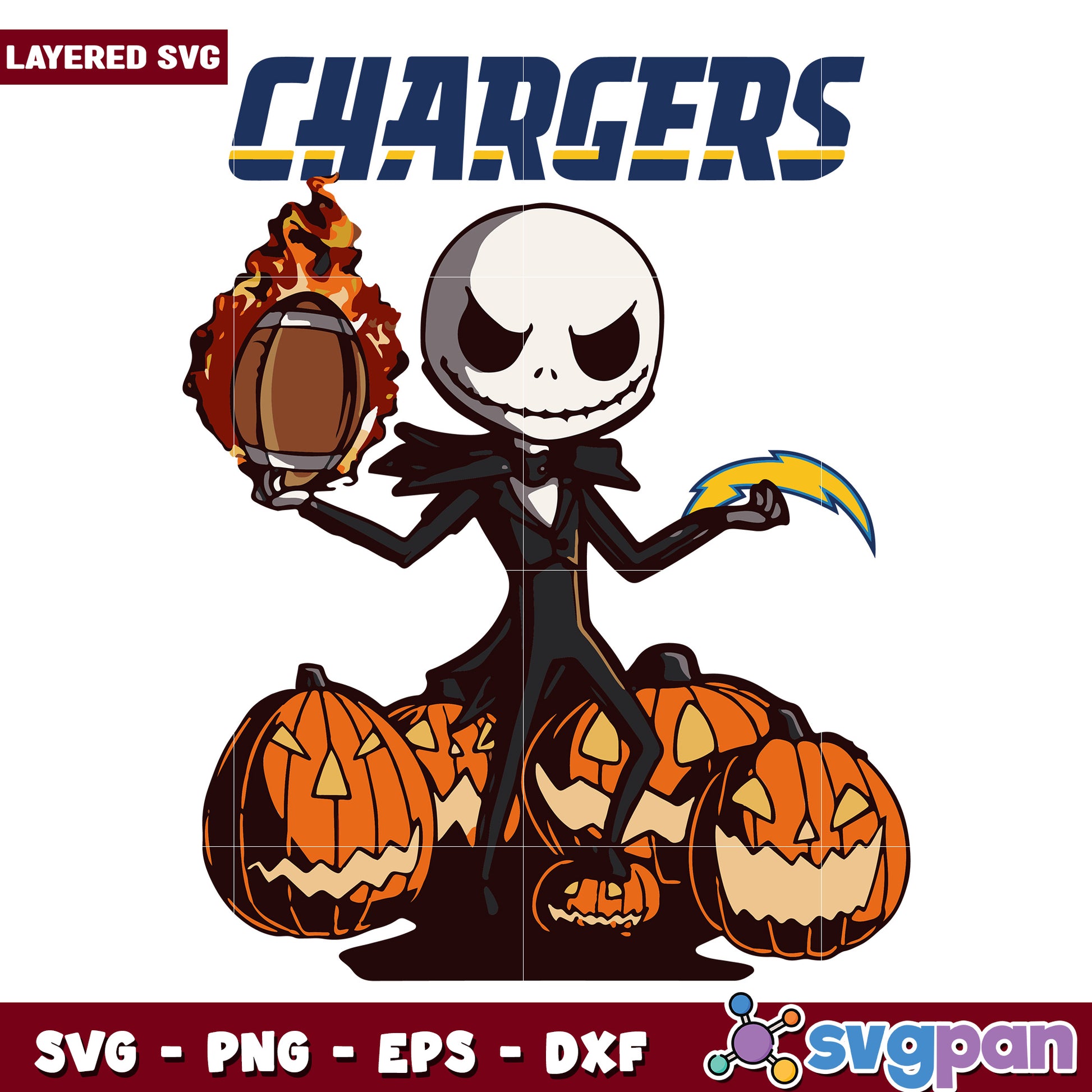 Los angeles chargers jack pumpkins svg, american football svg, nfl games svg