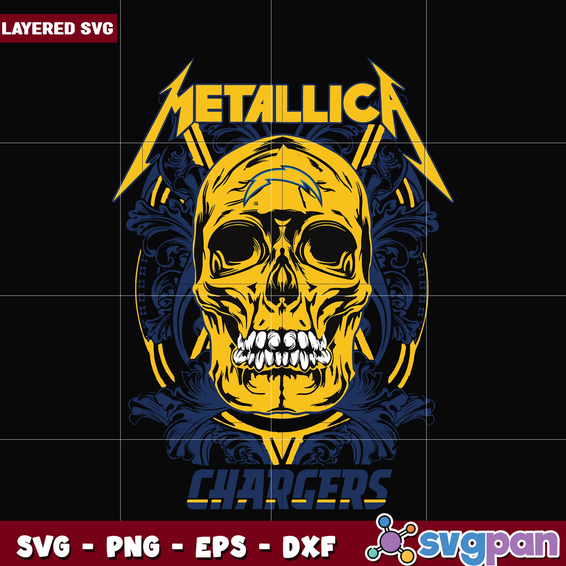 Los angeles chargers skull metallica svg, super bowl svg, nfl teams logo svg