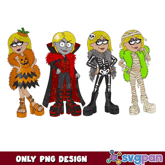 Loud House Sisters Halloween PNG, Vampire Skeleton Mummy Pumpkin