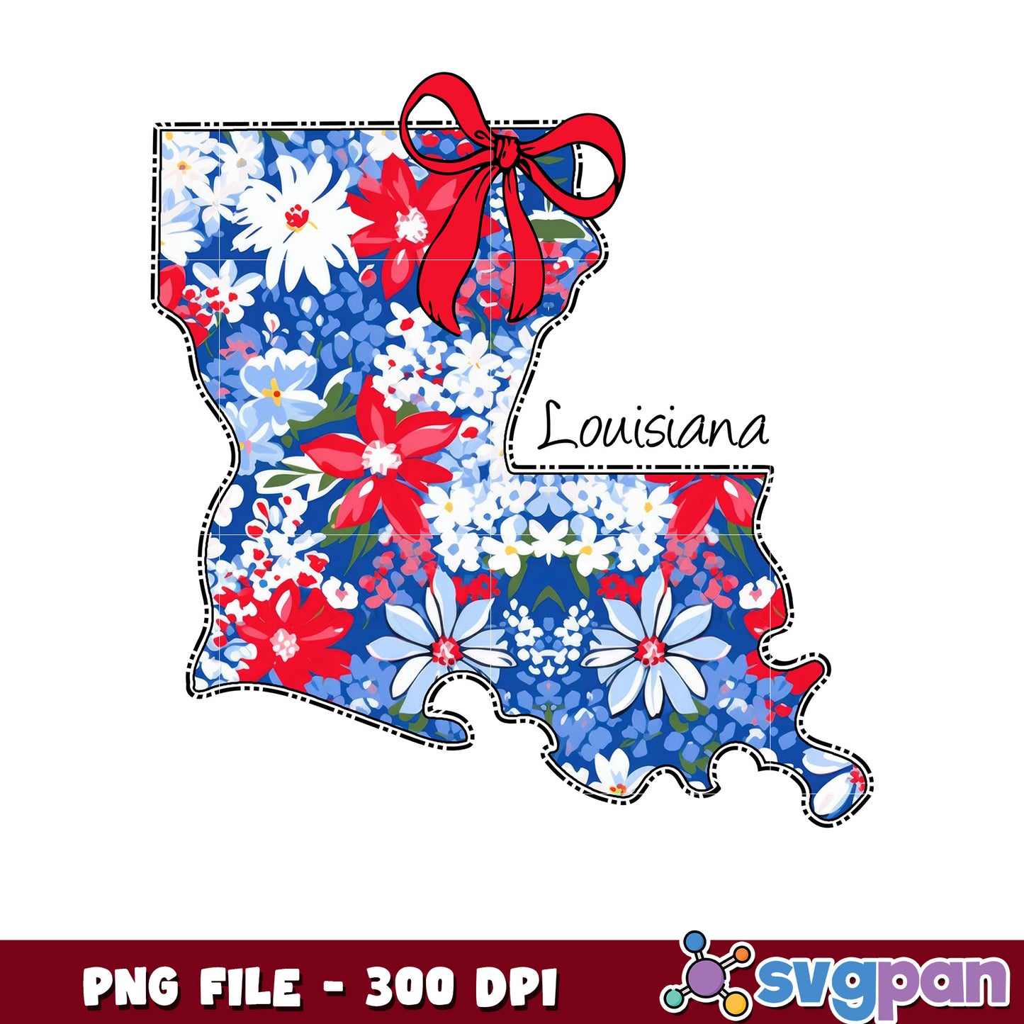 Louisiana Floral Map PNG 300 DPI
