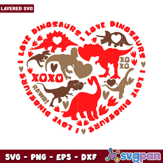 Love Dinosaurs Heart Design SVG, Perfect for Craft Projects and Gifts