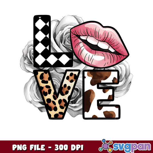 Love Graphic Design, Colorful Lips and Floral Elements