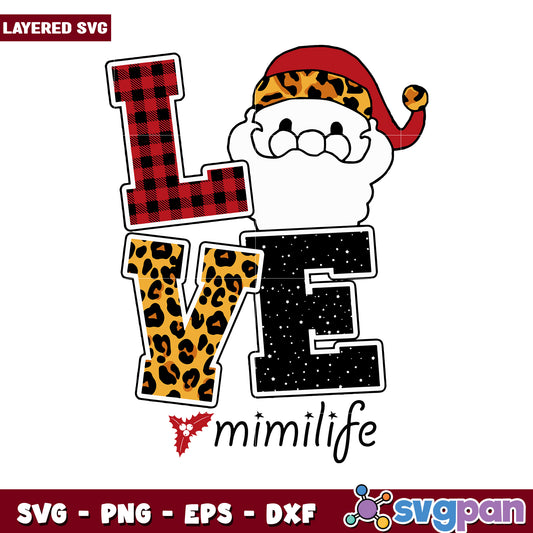 Love SVG Design with Santa, Perfect for Holiday Crafts and Decor