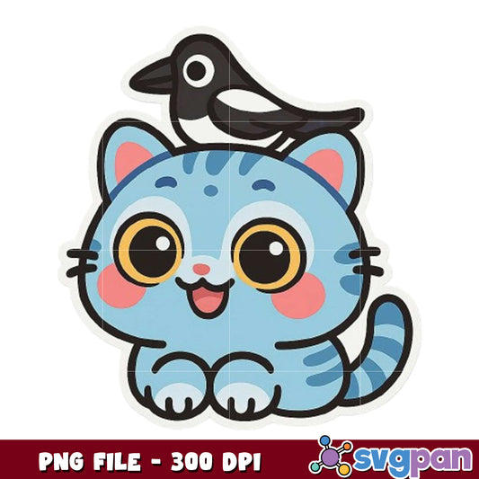 Lovely blue tiger png, cute bird friend png, cartoon animal pals png