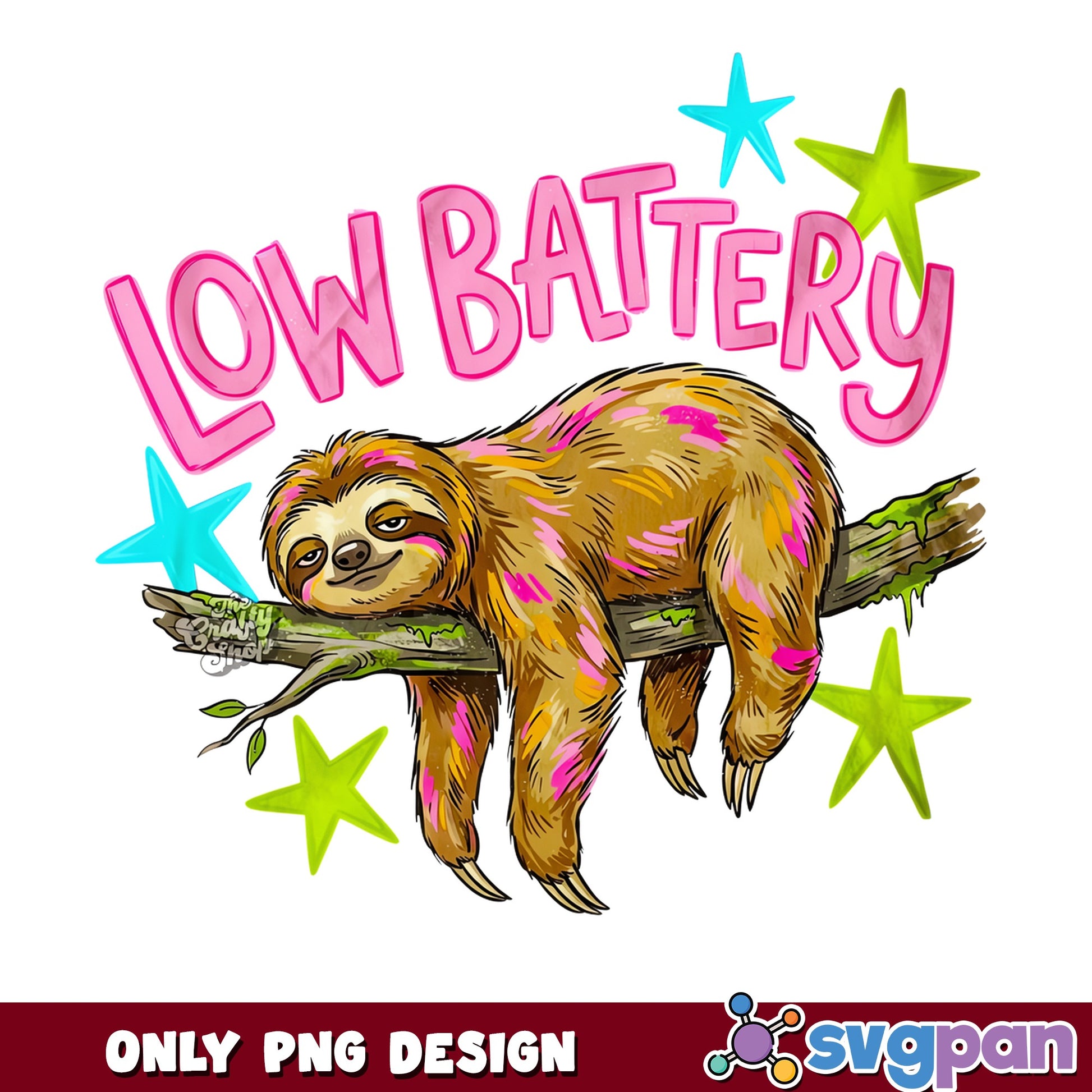 Low Battery Sloth PNG, Funny Sloth Design PNG, Lazy Sloth PNG