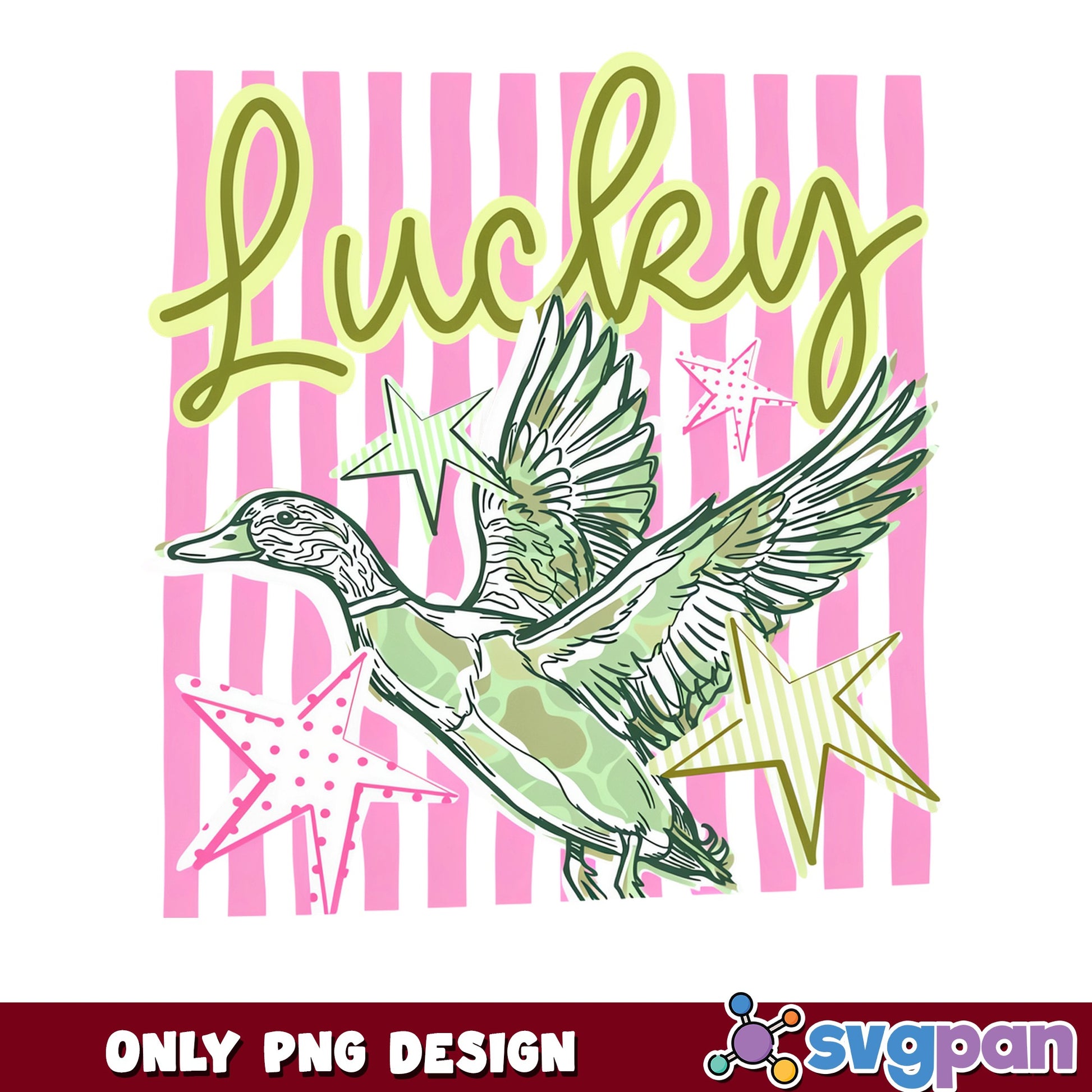 Lucky Duck PNG, Flying Duck Retro Stars PNG, Duck Hunting PNG