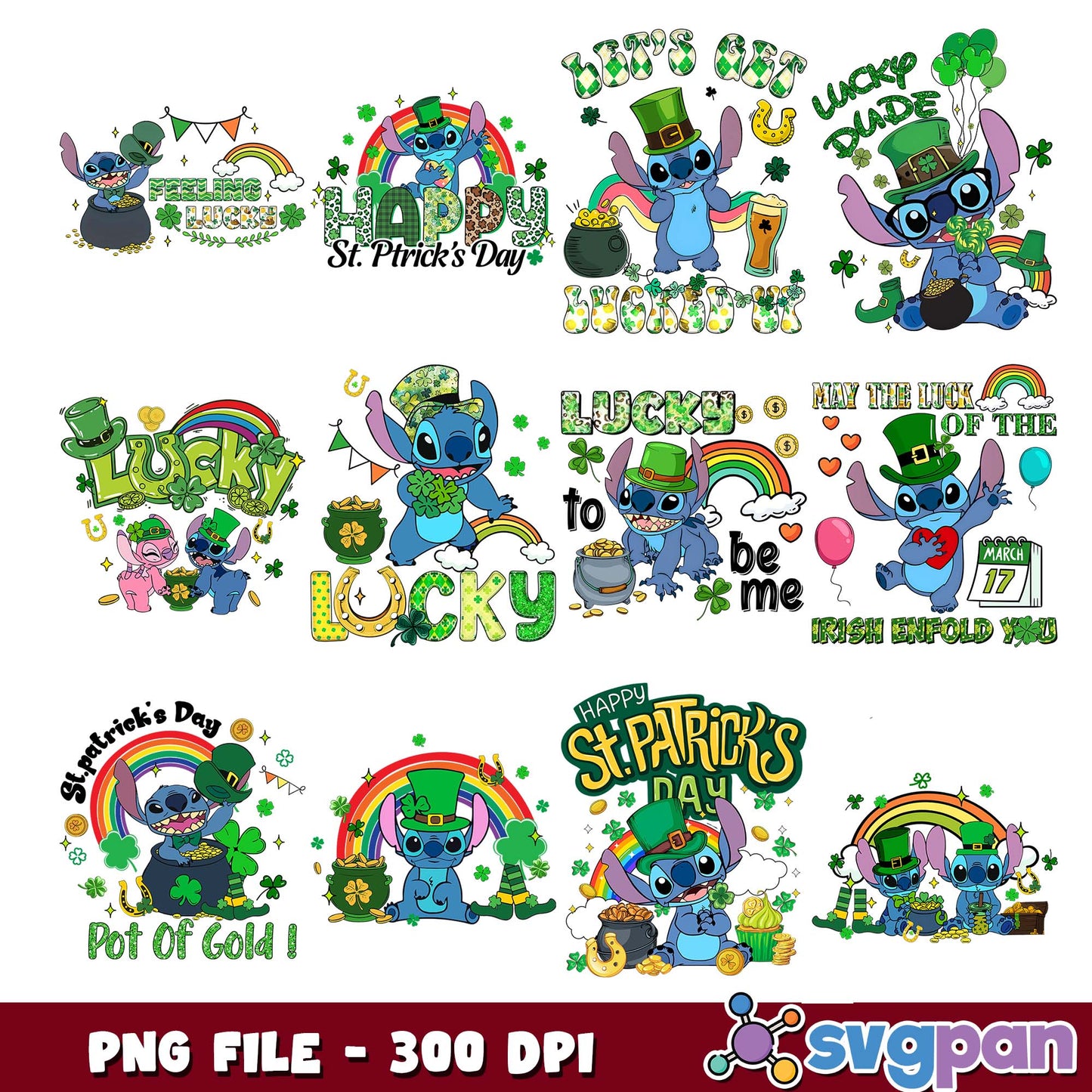 Lucky to be me stitch png bundle