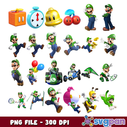 Luigi PNG Bundle 300 DPI High Quality