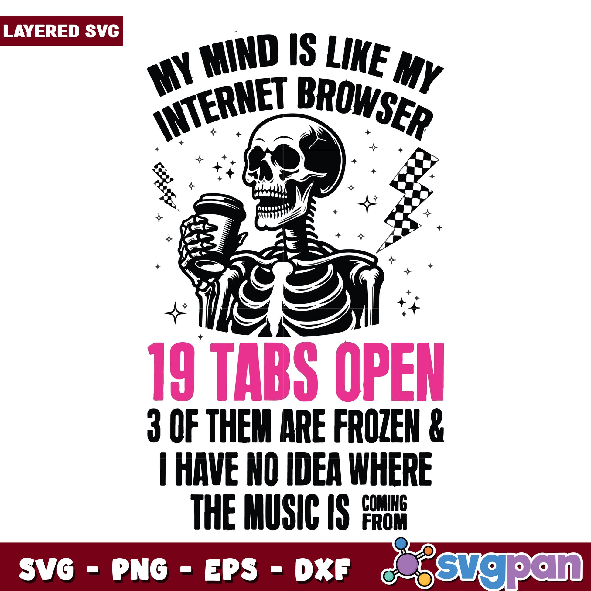 MY mind is like my internet browser svg, skeleton memes svg, funny quotes svg