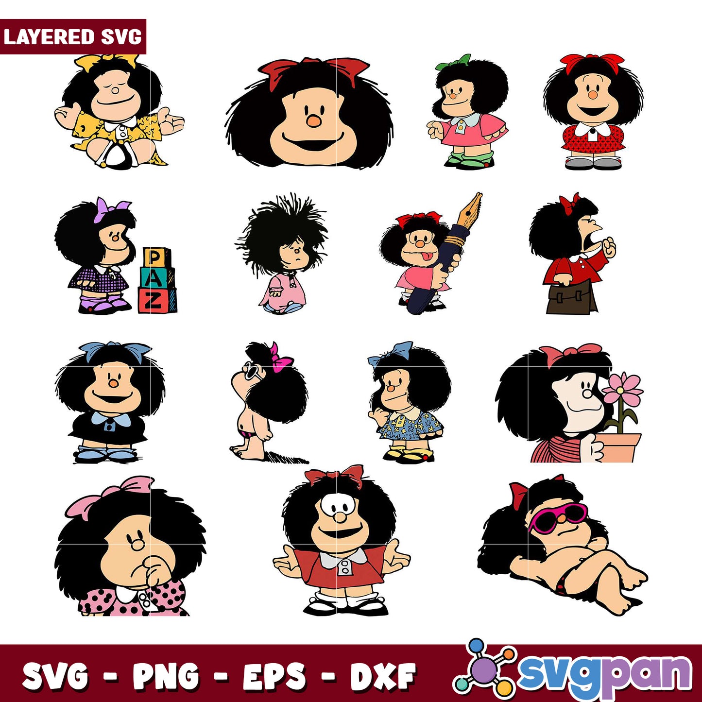 Mafalda SVG Bundle Layered Cut Files