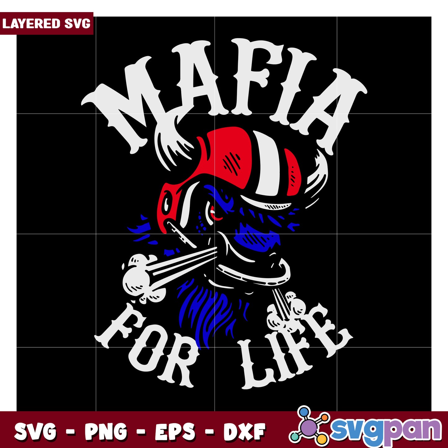 Mafia for Life Skull Design, Perfect for Apparel and Crafts