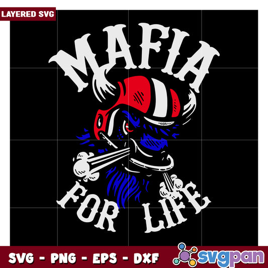 Mafia for Life Skull Design, Perfect for Apparel and Crafts