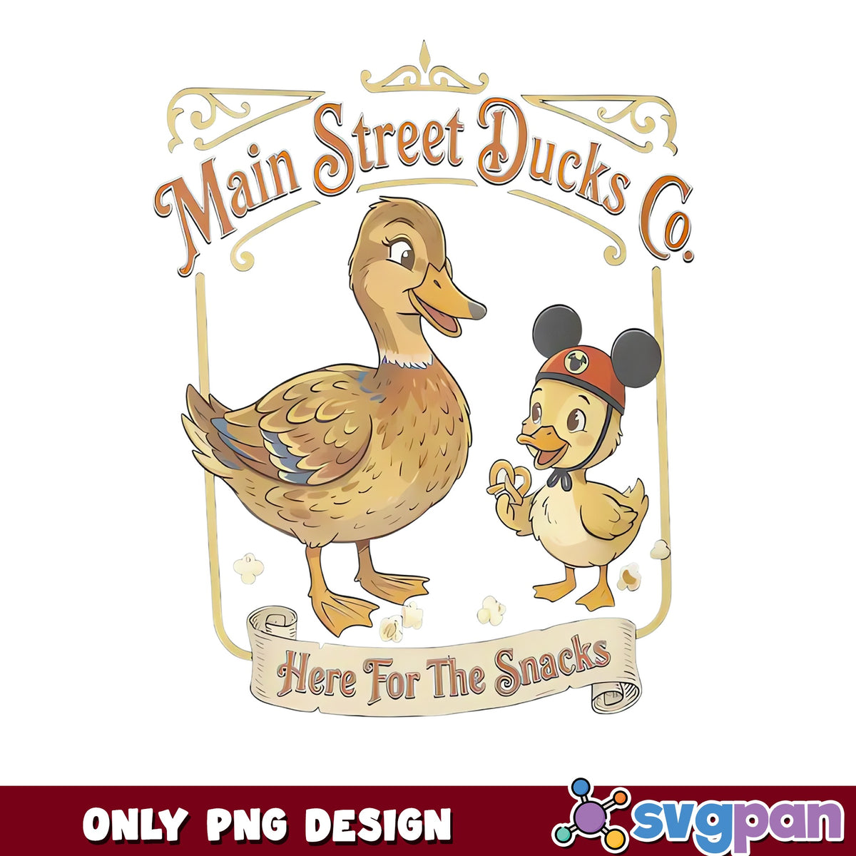 Main Street Ducks Co Here For The Snacks, Disney PNG, Duck PNG