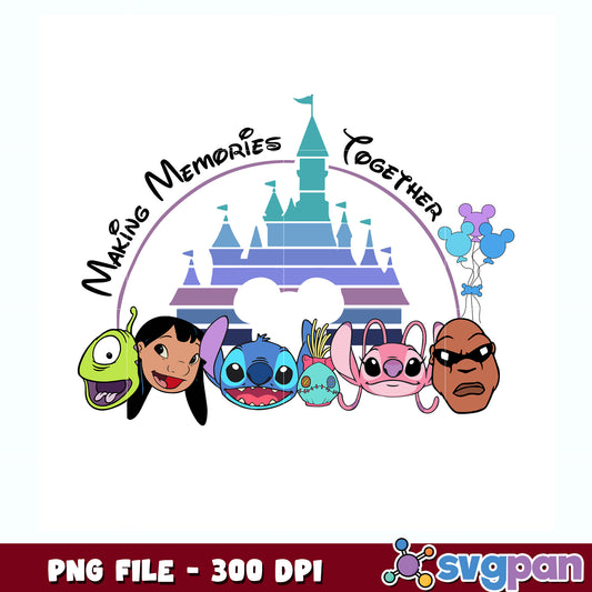 Making memories together png, lilo and stitch characters png, family png
