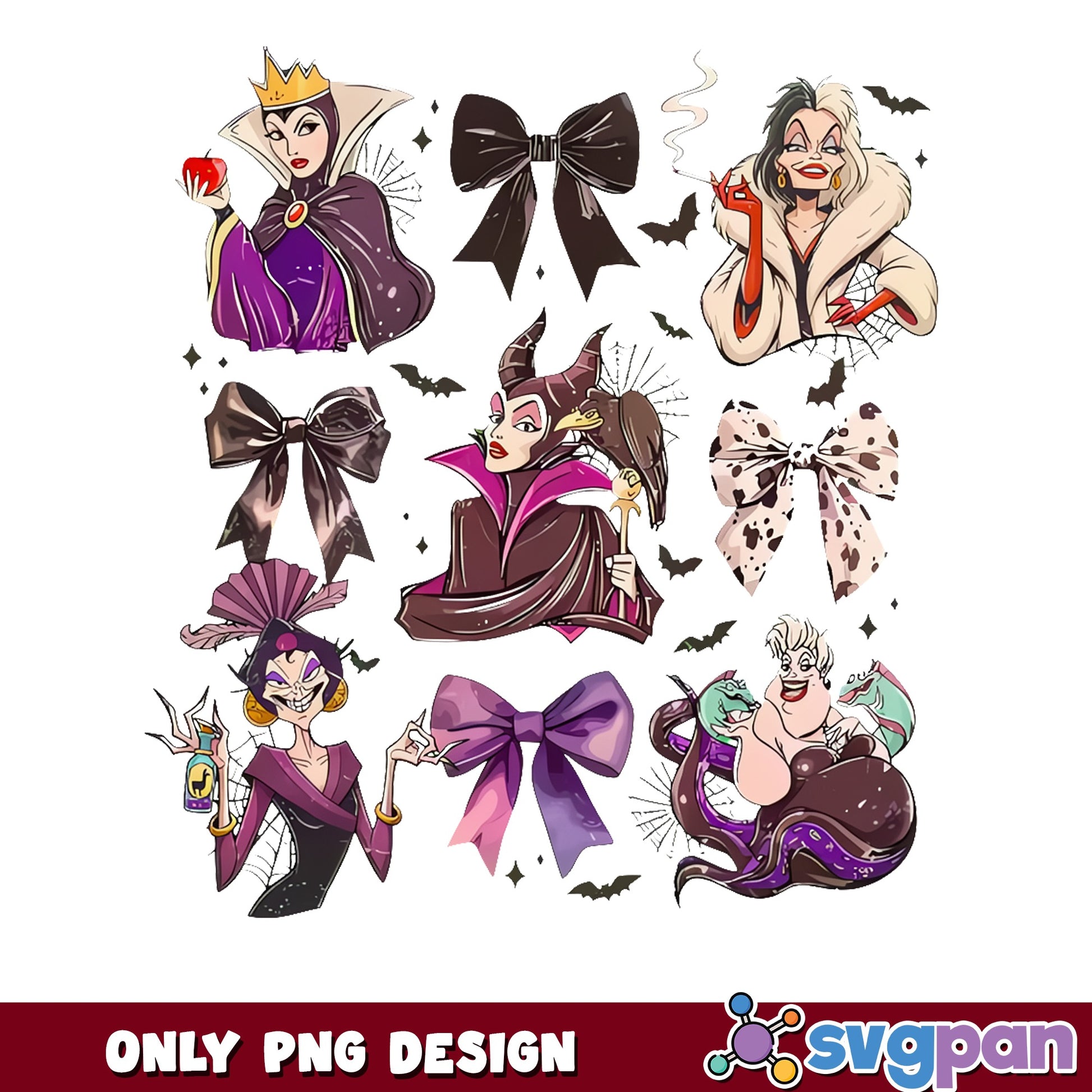 Maleficent Ursula Evil Queen PNG Bundle, Disney Villains PNG, Halloween PNG