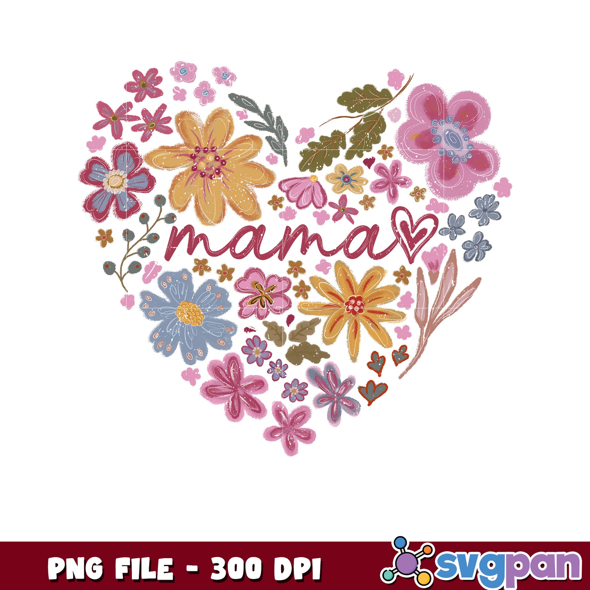 Mama Floral Heart PNG 300 DPI Download