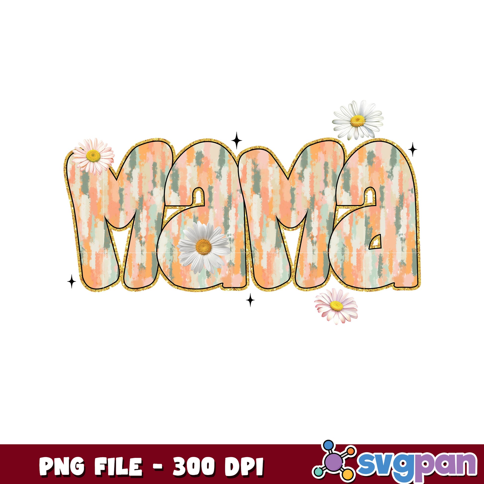 Mama PNG Design Floral, Peach, 300 DPI