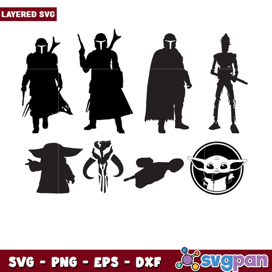 Mandalorian SVG Bundle Grogu, Ships & More
