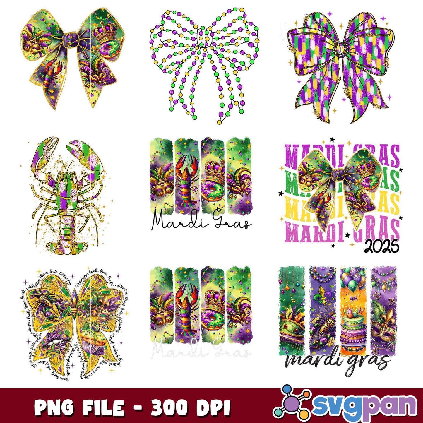 Mardi Gras PNG Bundle Bows, Lobster, More