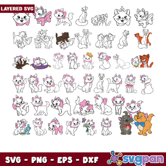 Marie Cats SVG Bundle Layered PNG, EPS, DXF