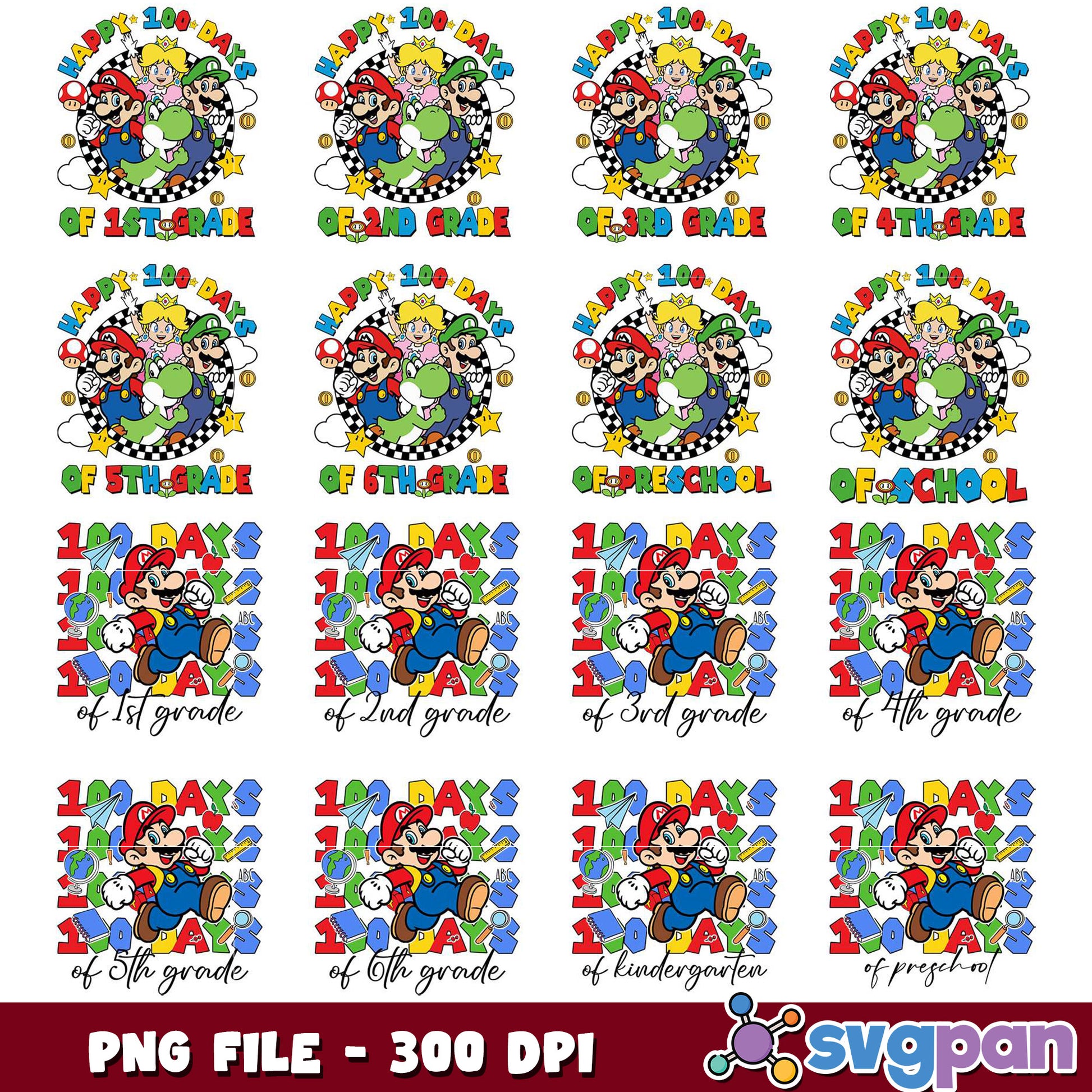 Mario 100 Days of School PNG Bundle