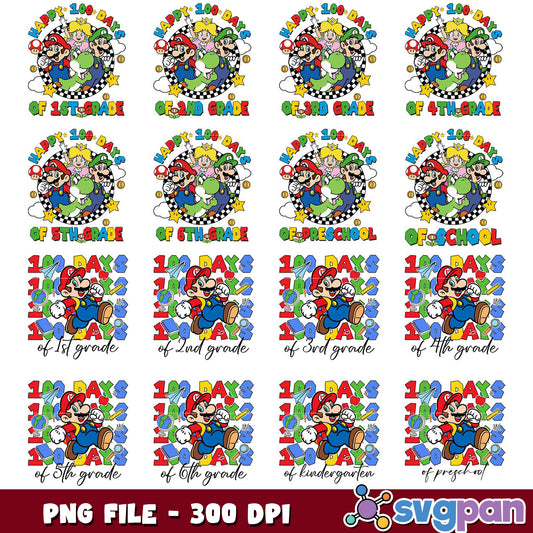 Mario 100 Days of School PNG Bundle