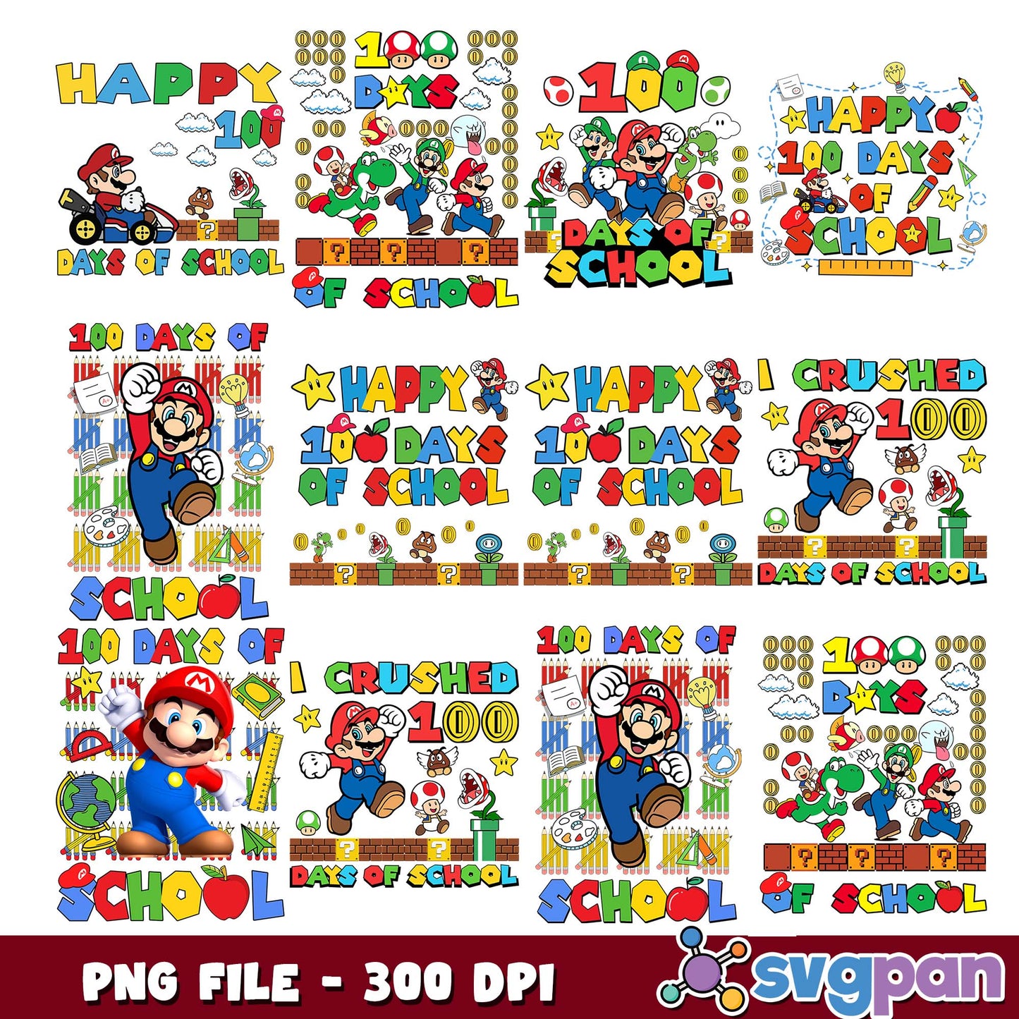 100 days of mario school png bundle
