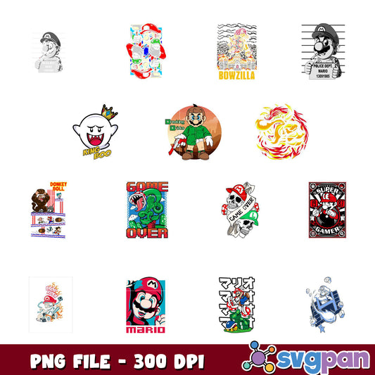 Mario PNG Bundle 12 Retro Designs