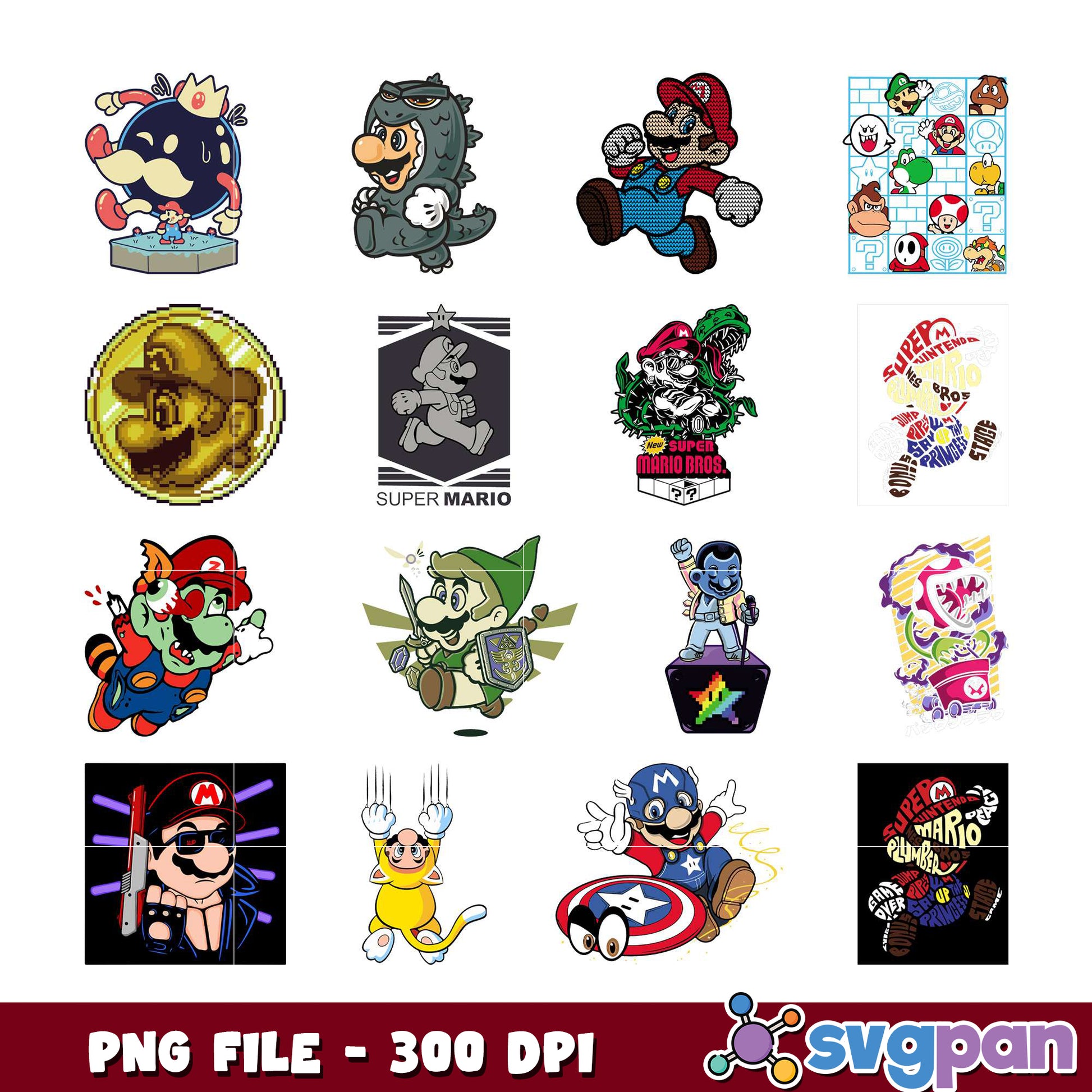 Mario PNG Bundle 300 DPI Designs