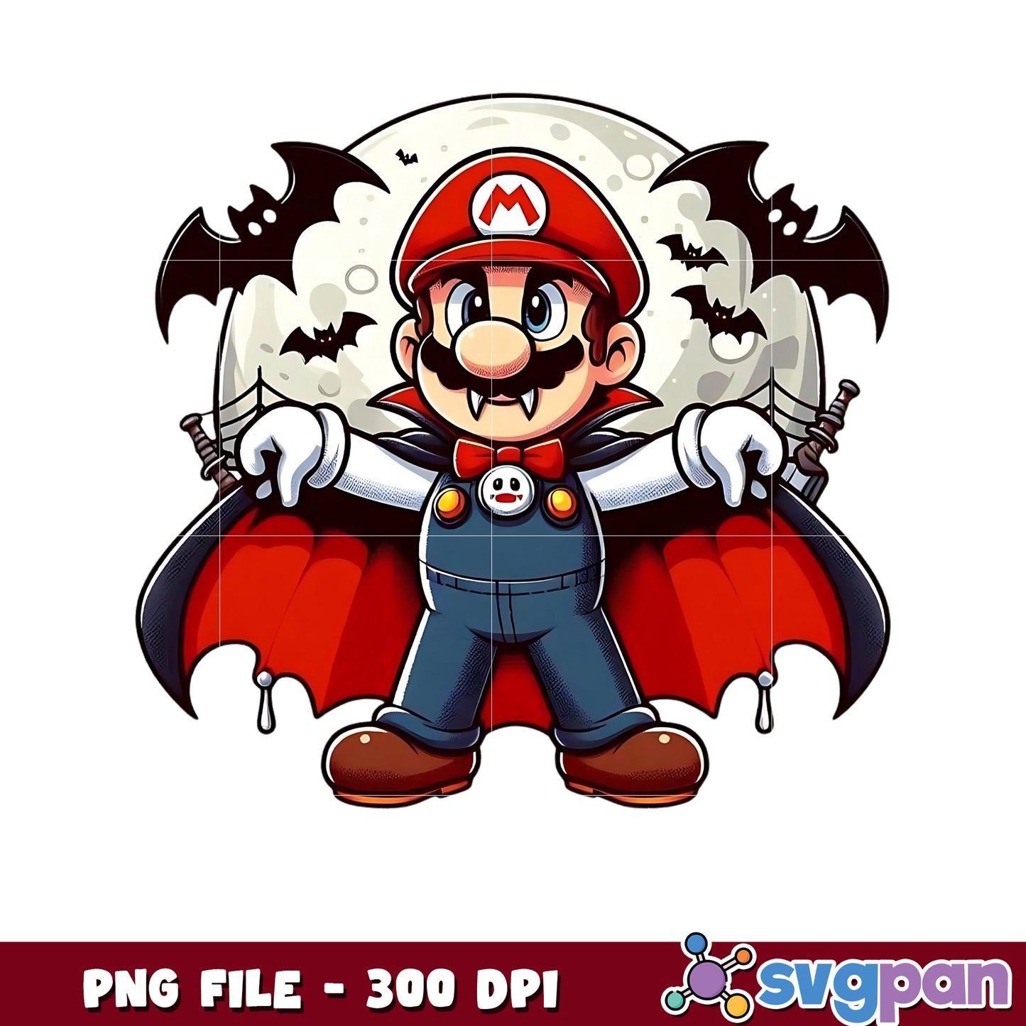 Mario dracula png, spooky season png, halloween pajamas png