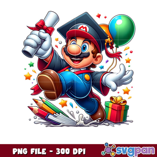 Mario graduation art png, mario png, graduation gifts png