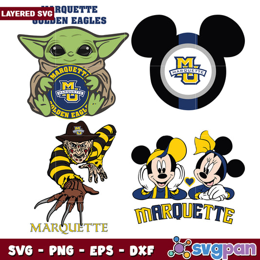 Marquette Bundle SVG Mickey, Yoda, Freddy