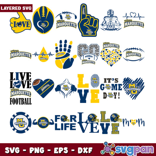Marquette Football SVG Bundle Layered Designs