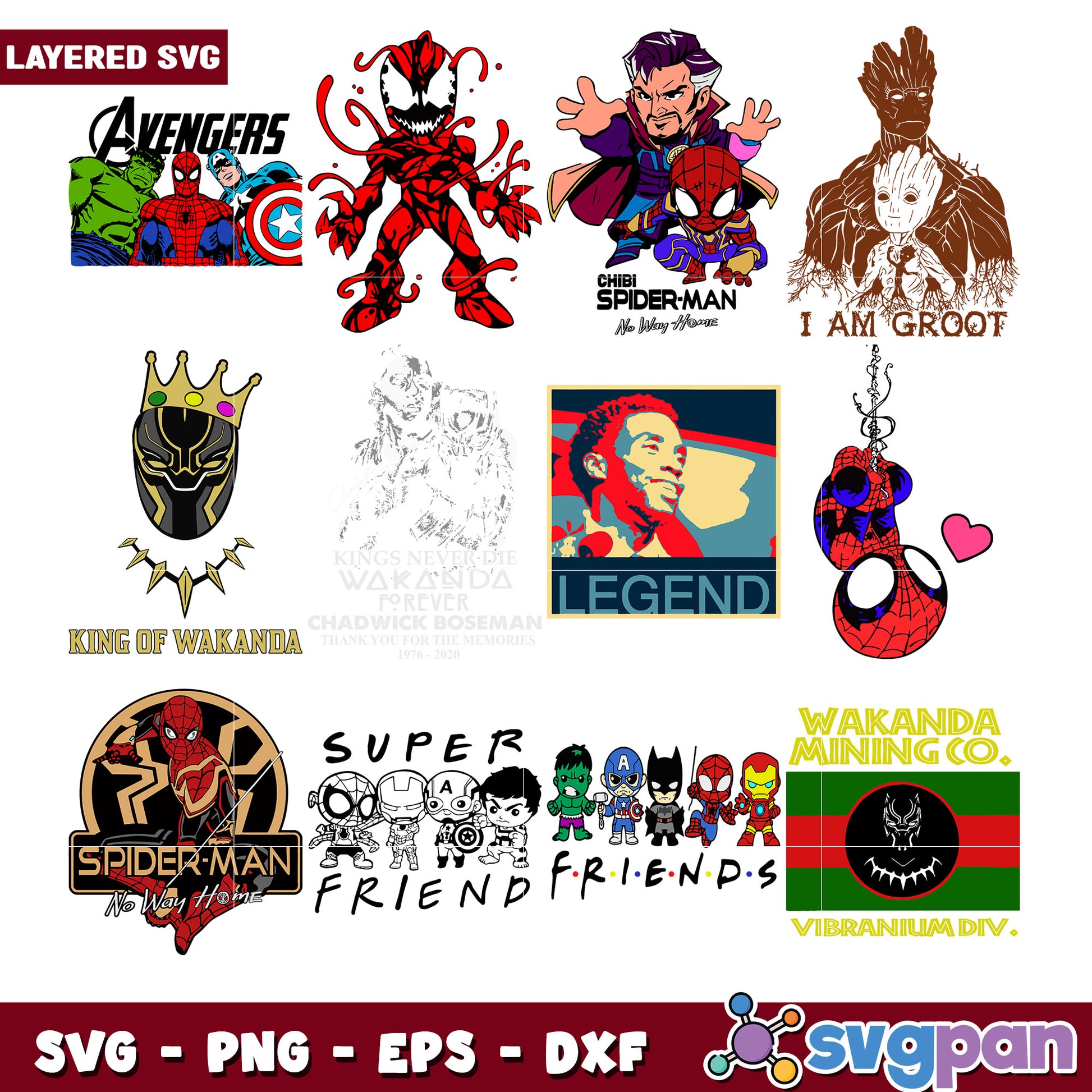 Marvel Superhero SVG Bundle Avengers, Spiderman, Wakanda