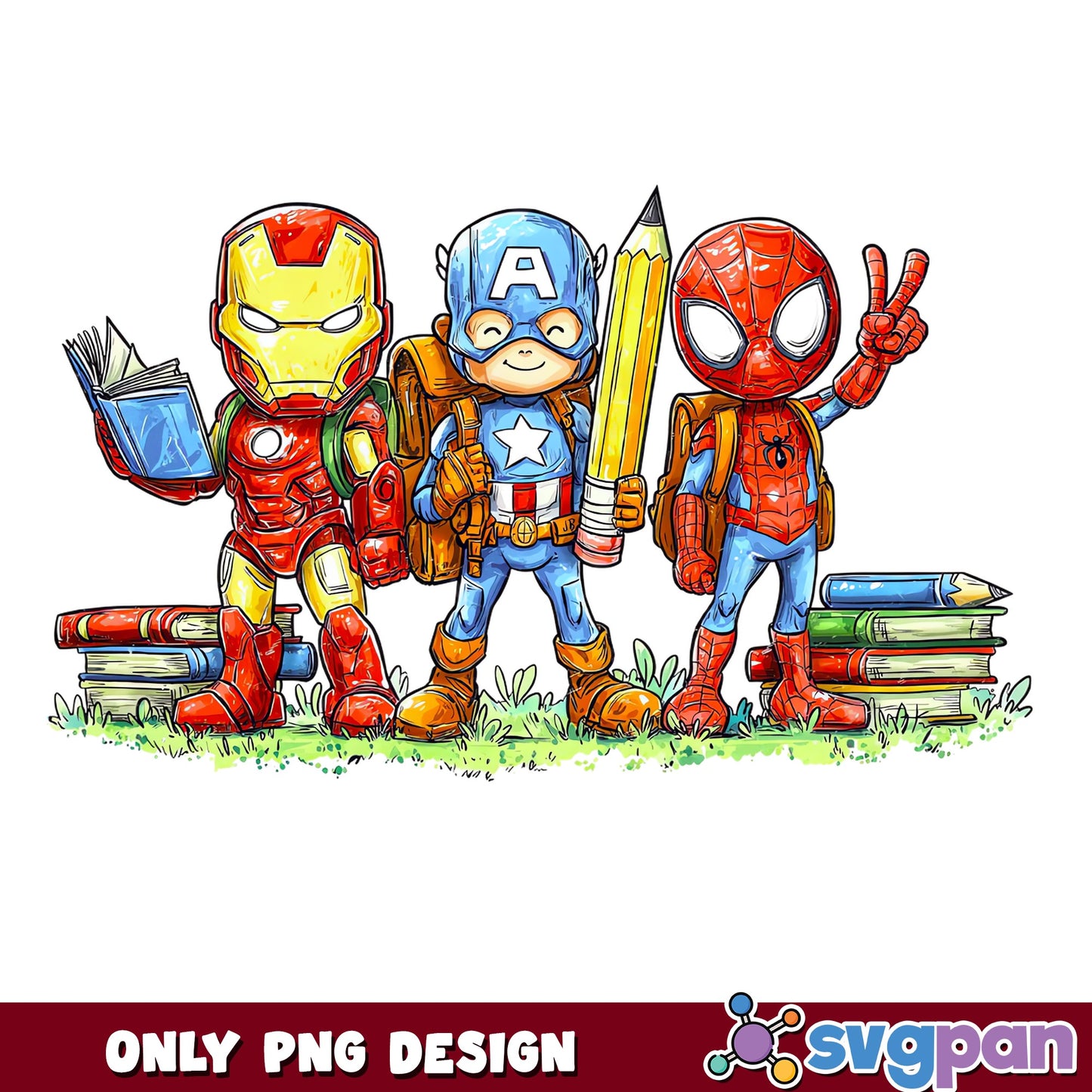 Marvel Superheroes Back To School PNG, Avengers PNG, Kids PNG