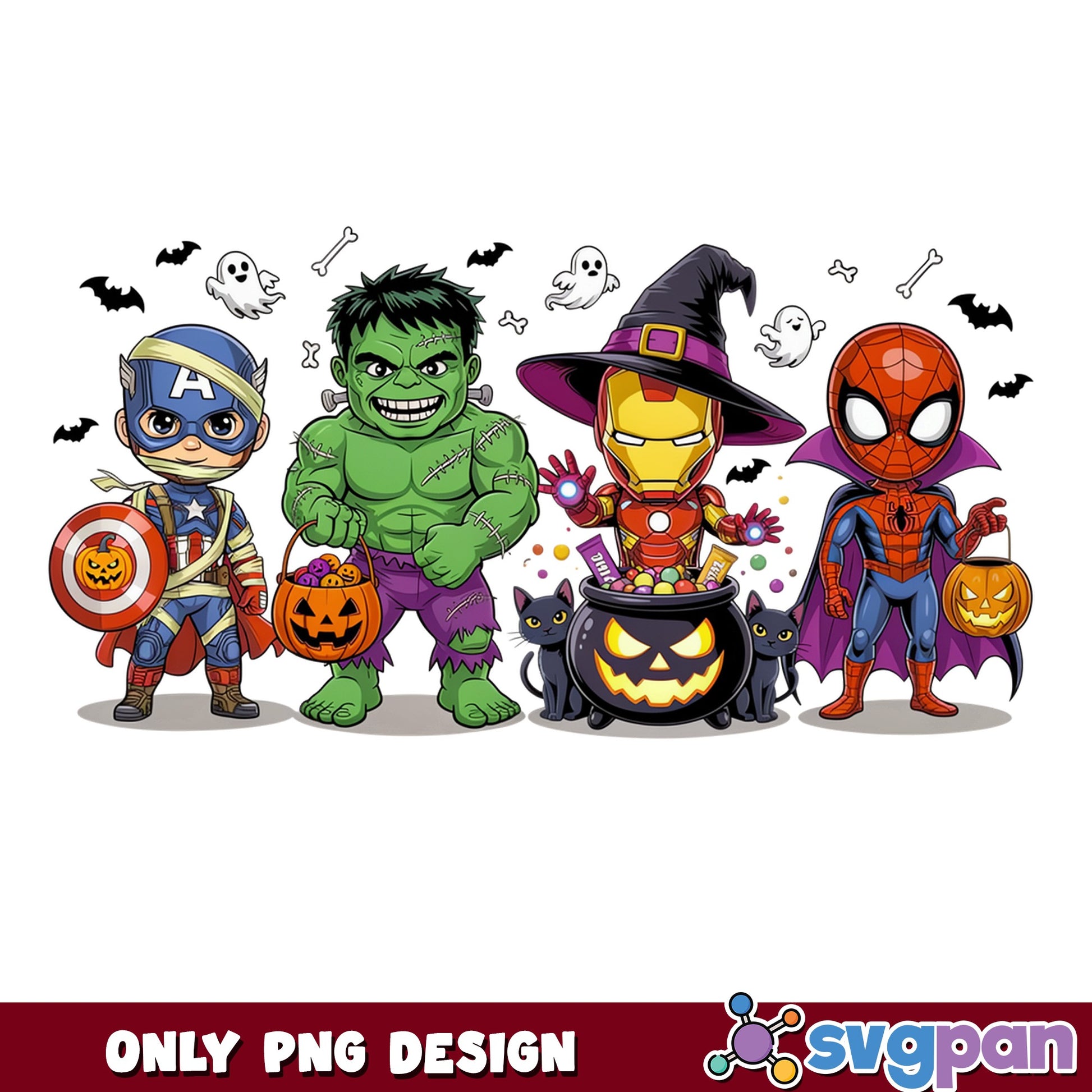 Marvel Superheroes Halloween PNG, Avengers Halloween PNG, Trick Or Treat PNG
