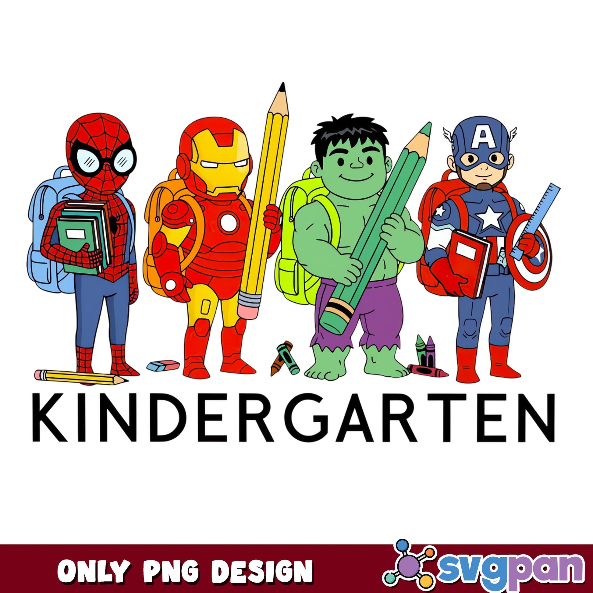 Marvel Superheroes Kindergarten PNG, Back To School PNG, Avengers PNG