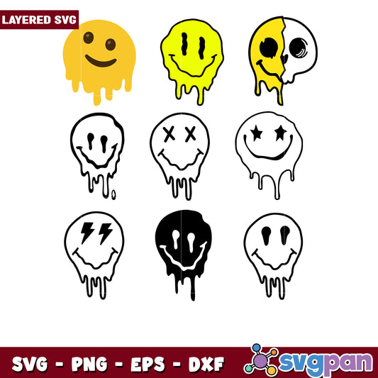 Melted Smiley Face SVG Bundle