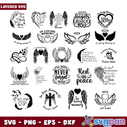 Memorial SVG Bundle Angel Wings & Quotes