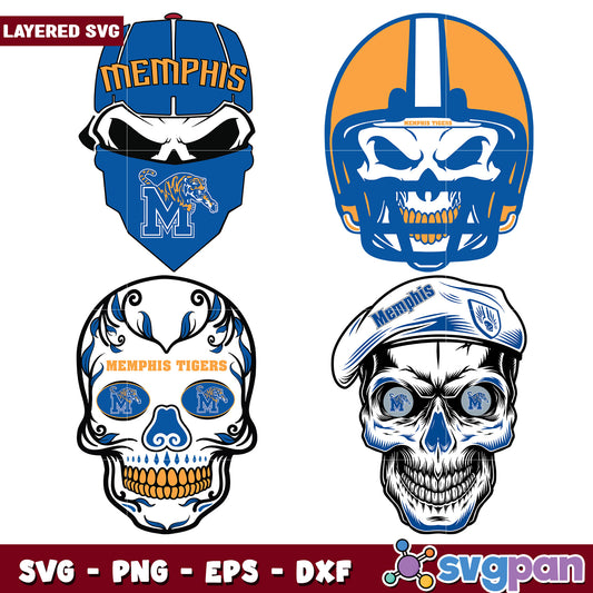 Memphis Tigers Skull SVG Bundle 4 Layered Designs