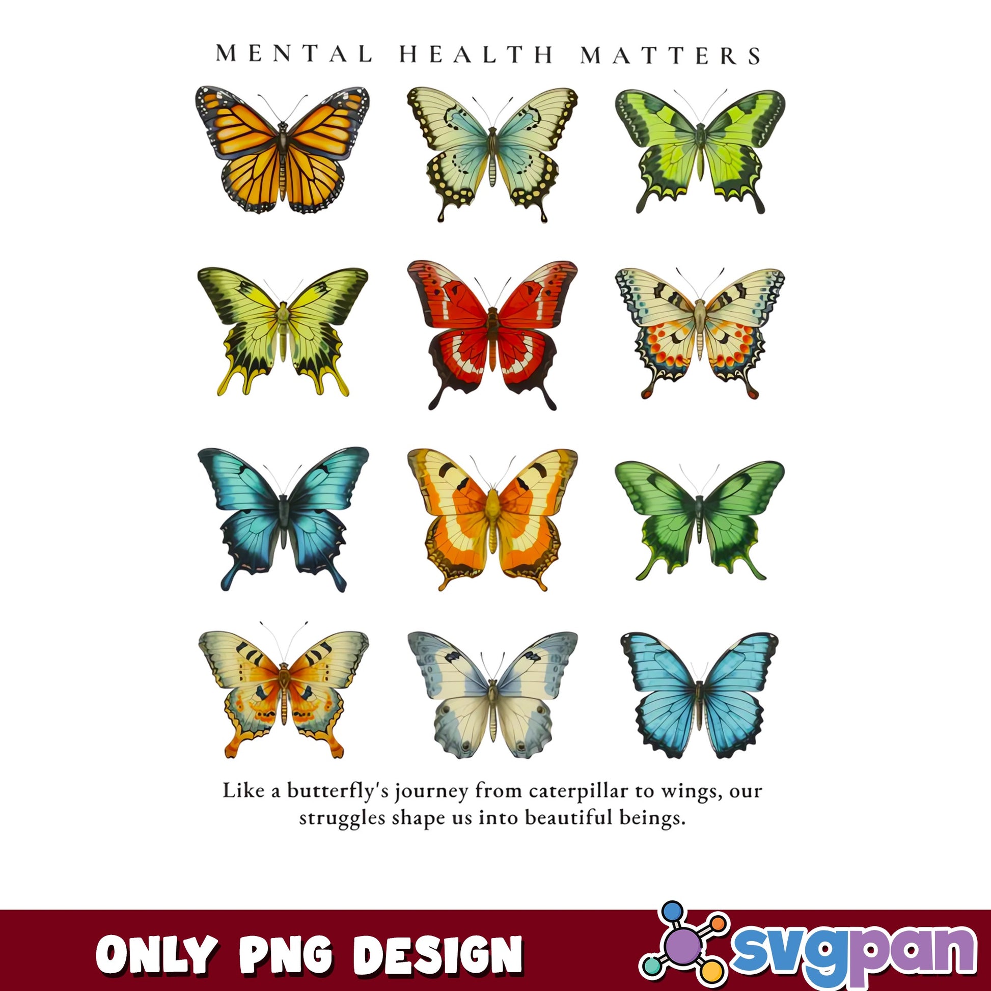 Mental Health Matters Butterfly PNG, Awareness PNG, Butterfly PNG
