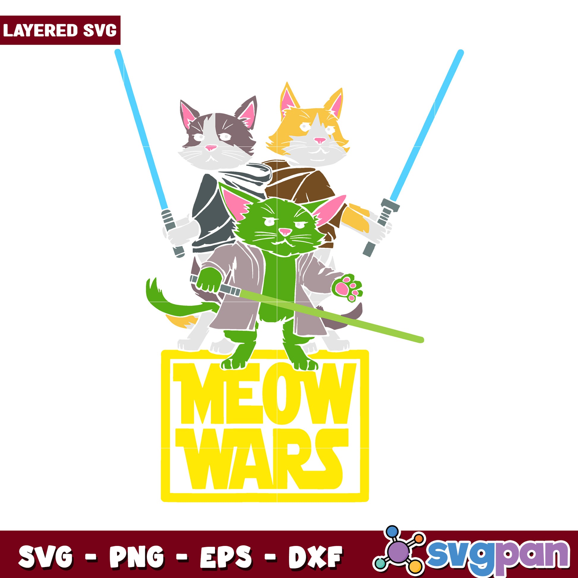 Meow Wars Cat Jedi SVG Design for Crafting, Fun and Creative Art