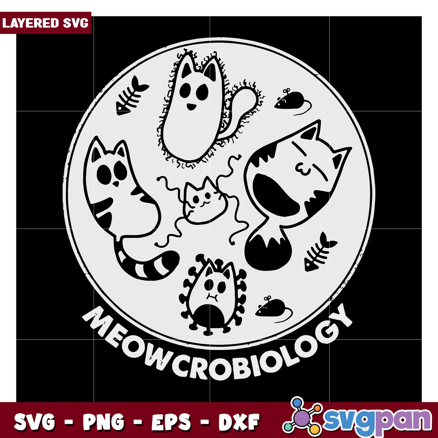 Meowcrobioogy layered SVG design for cat lovers, perfect for crafts