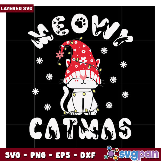 Meowy Catmas SVG design for festive celebrations, perfect for crafts